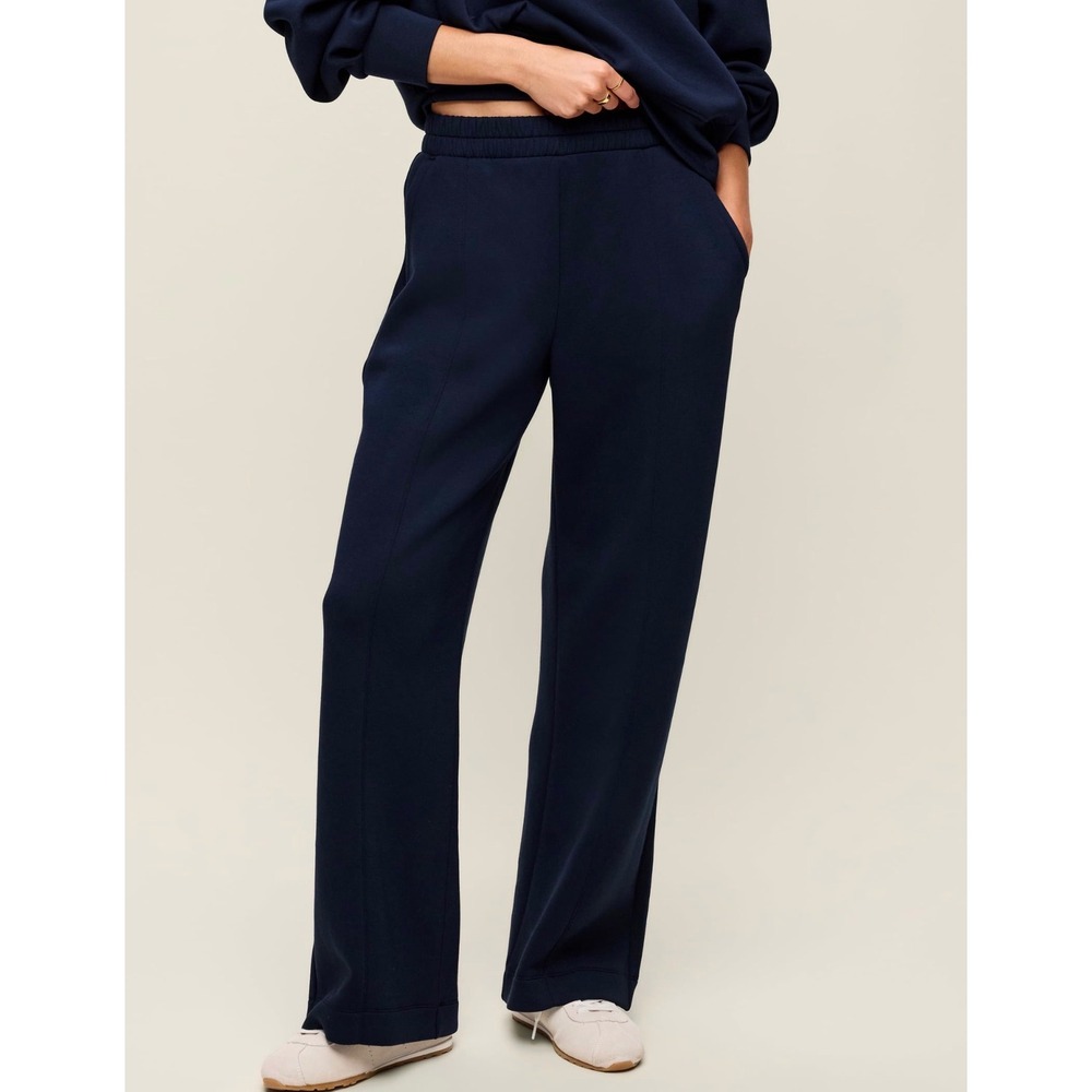 Old Navy Womens Bounce Fleece High-Waisted Wide-Leg Sweatpants Navy Blue M